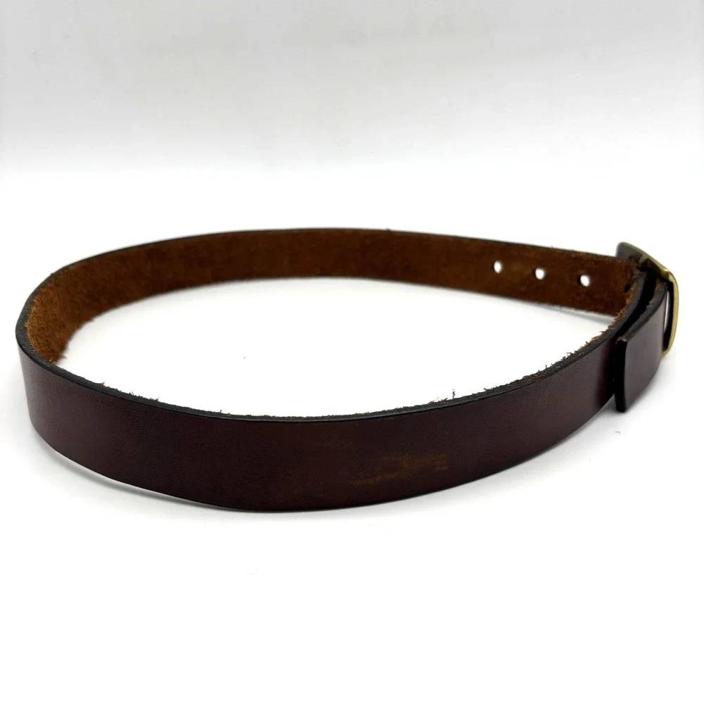 Vintage 90s Dooney & Bourke 2032 Brown Full Grain Leather Brass Buckle Belt 30